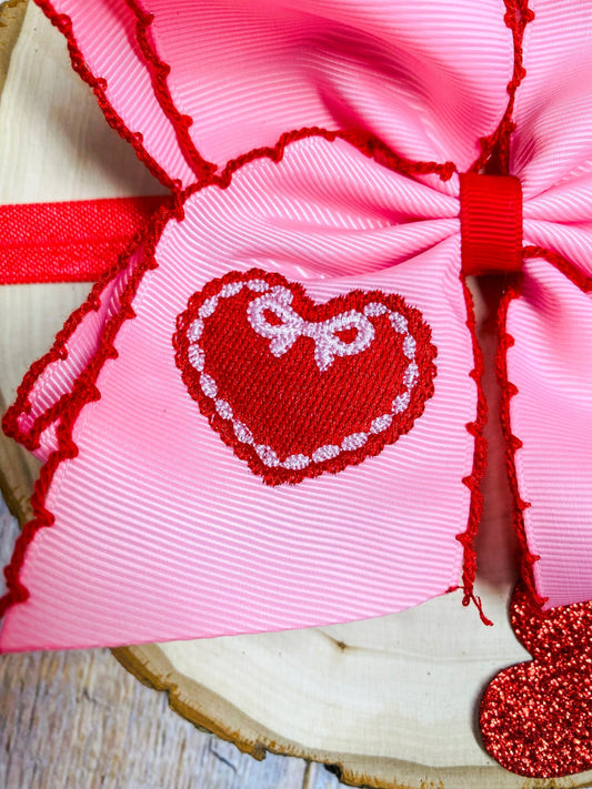 Valentine Doily Heart Embroidered Bow Headband - Alternative view