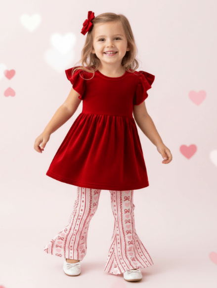 Valentine Velvet & Coquette Stripes Bell Bottoms Set - Alternative view