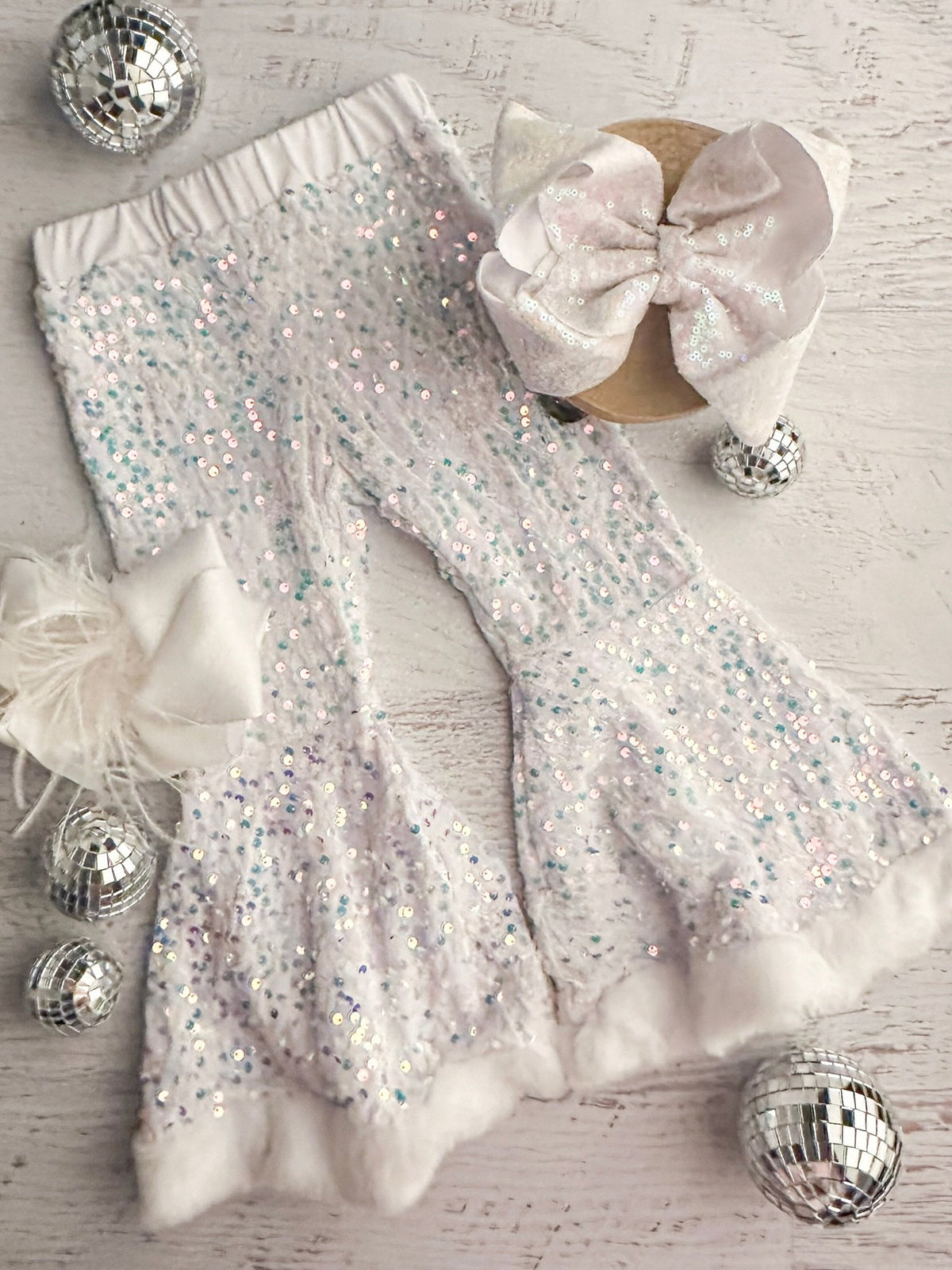 Girls white sequin bell bottom pants