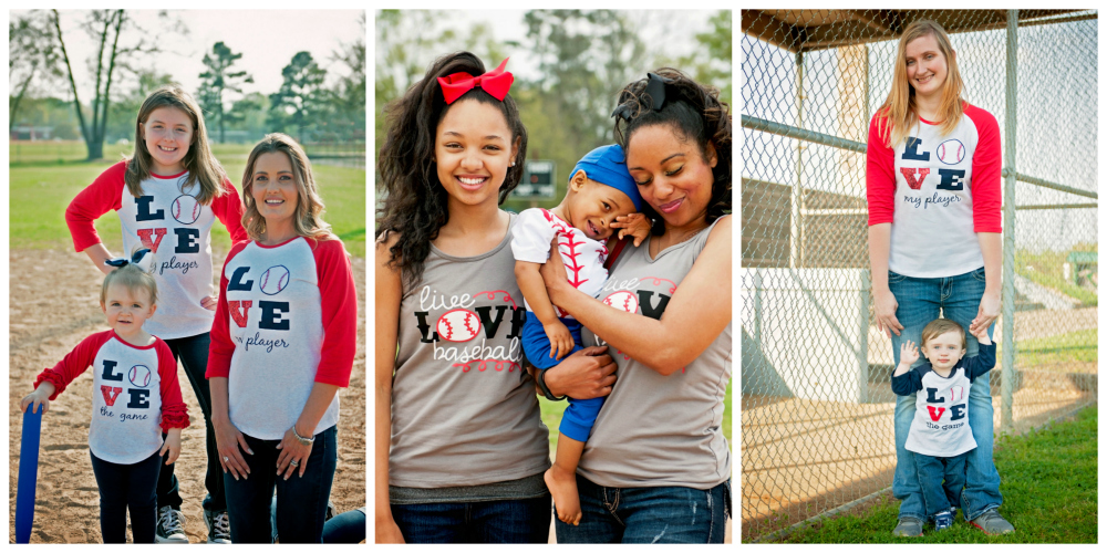 Matching baseball shirts for moms and kids.