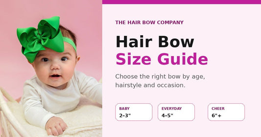 Hair bow size guide for babies, toddlers, girls and cheer