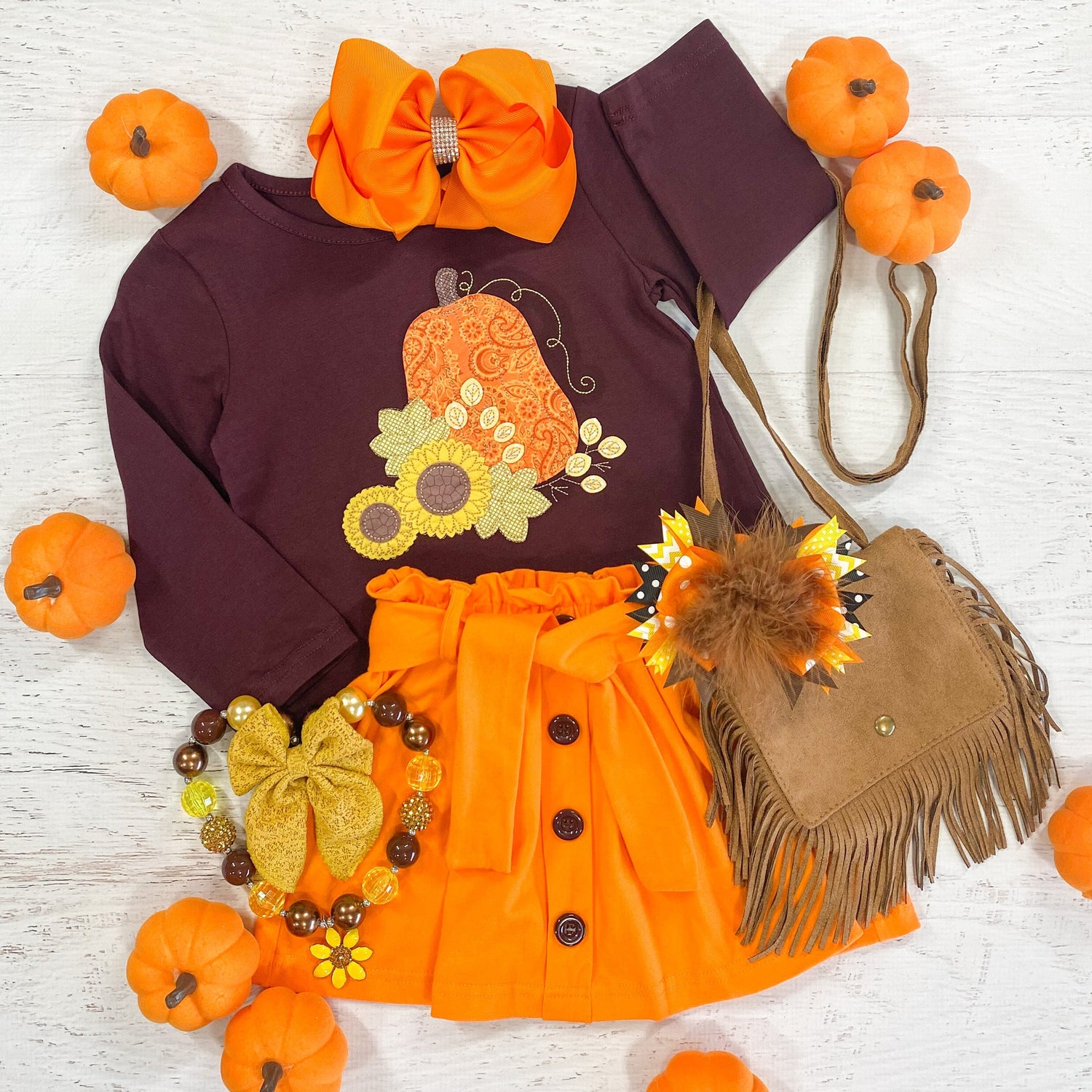 pumpkin patch outfit  on decorative background