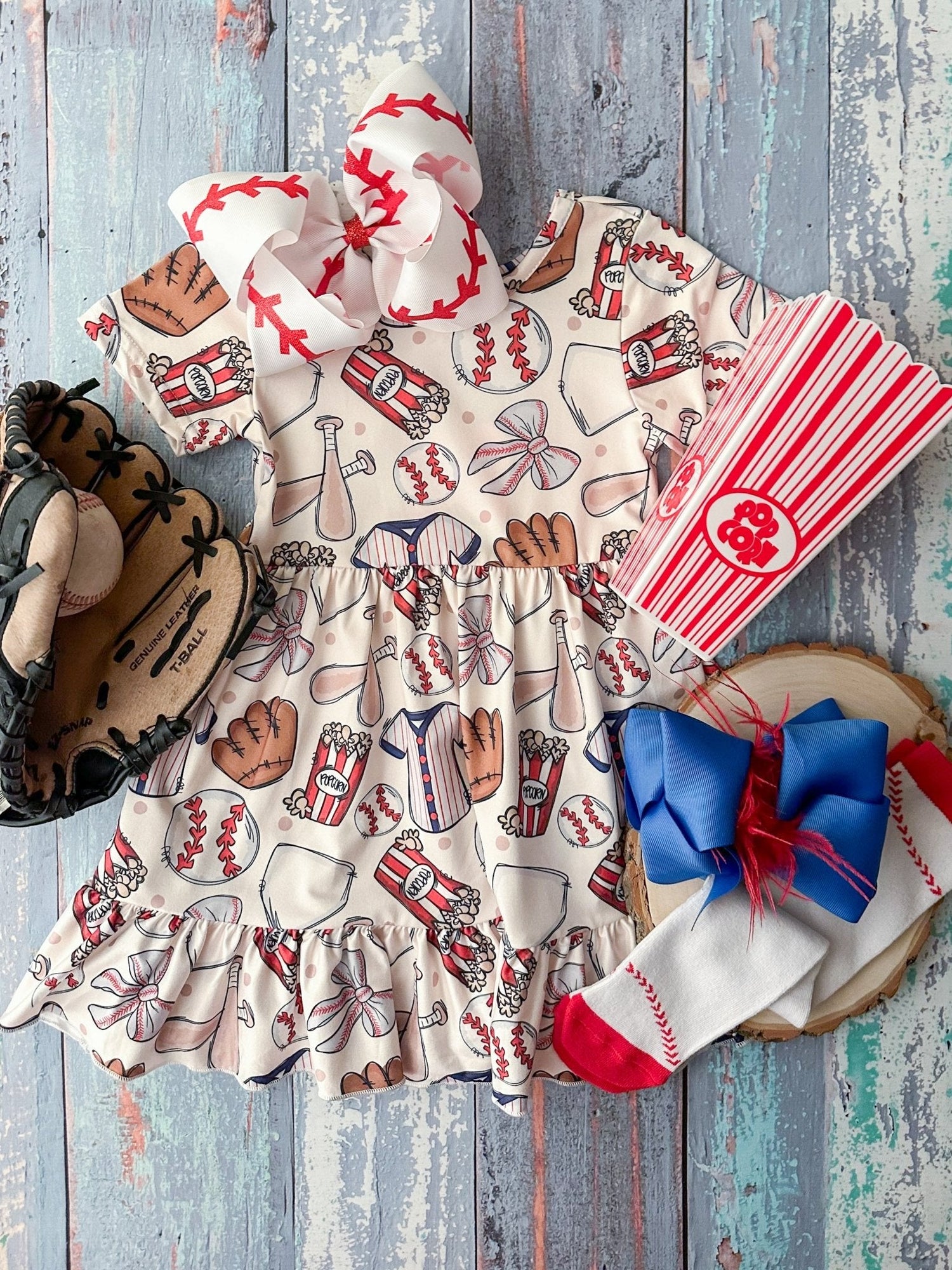 sale 10y: baseball dress on wood