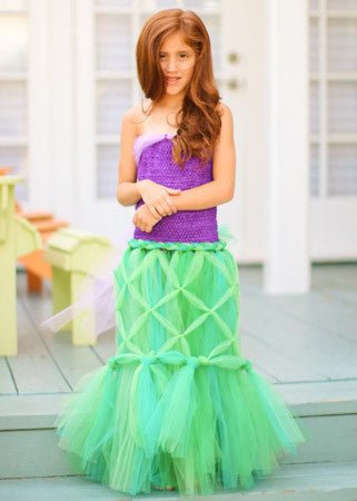 model wearing our purple crochet tutu top with a mermaid costume
