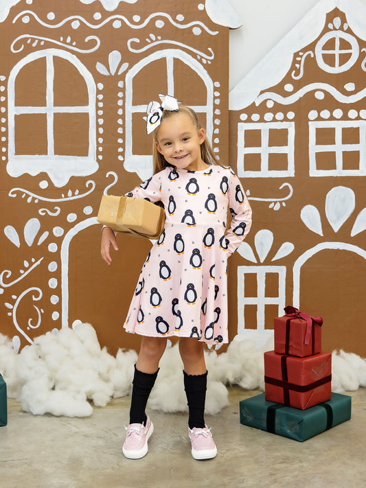 Model wearing the Polar Penguins Twirl Dress