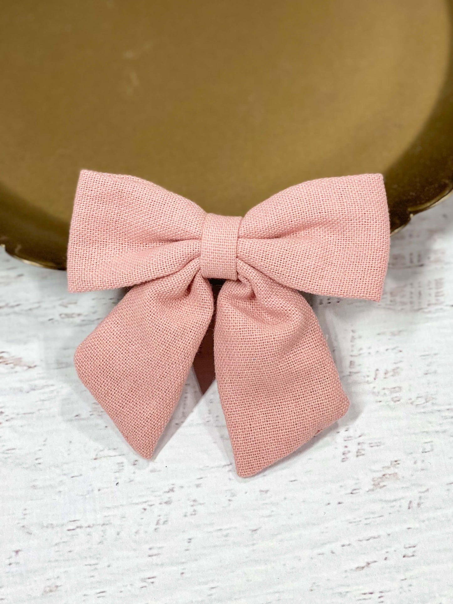 pink linen fabric hair bow