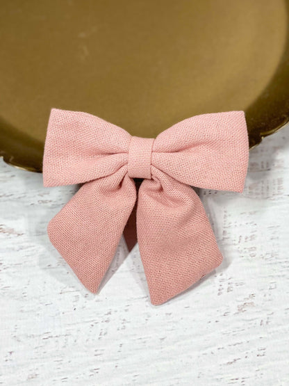 pink linen fabric hair bow