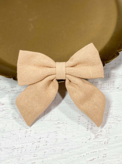 chocolate linen fabric hair bow