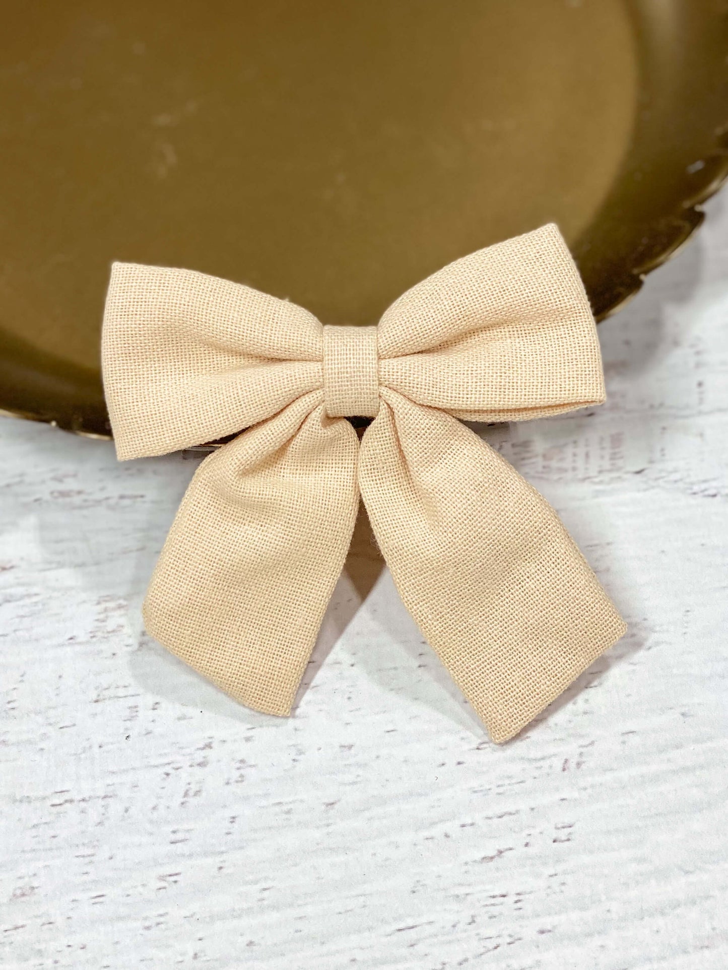 oatmeal linen fabric hair bow