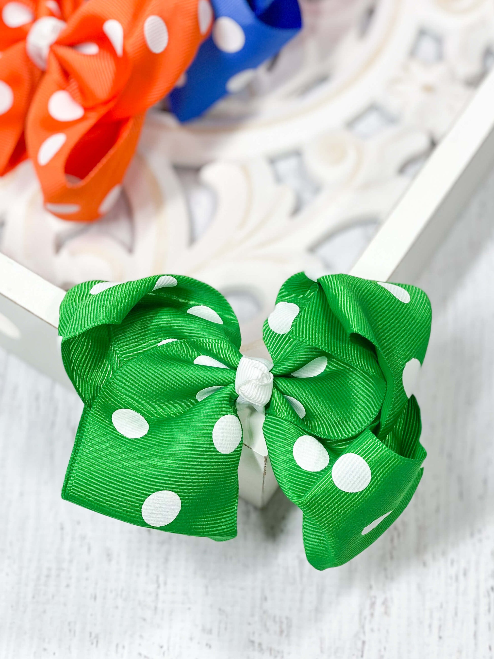 Polka Dot Hair Bow Kelly Green