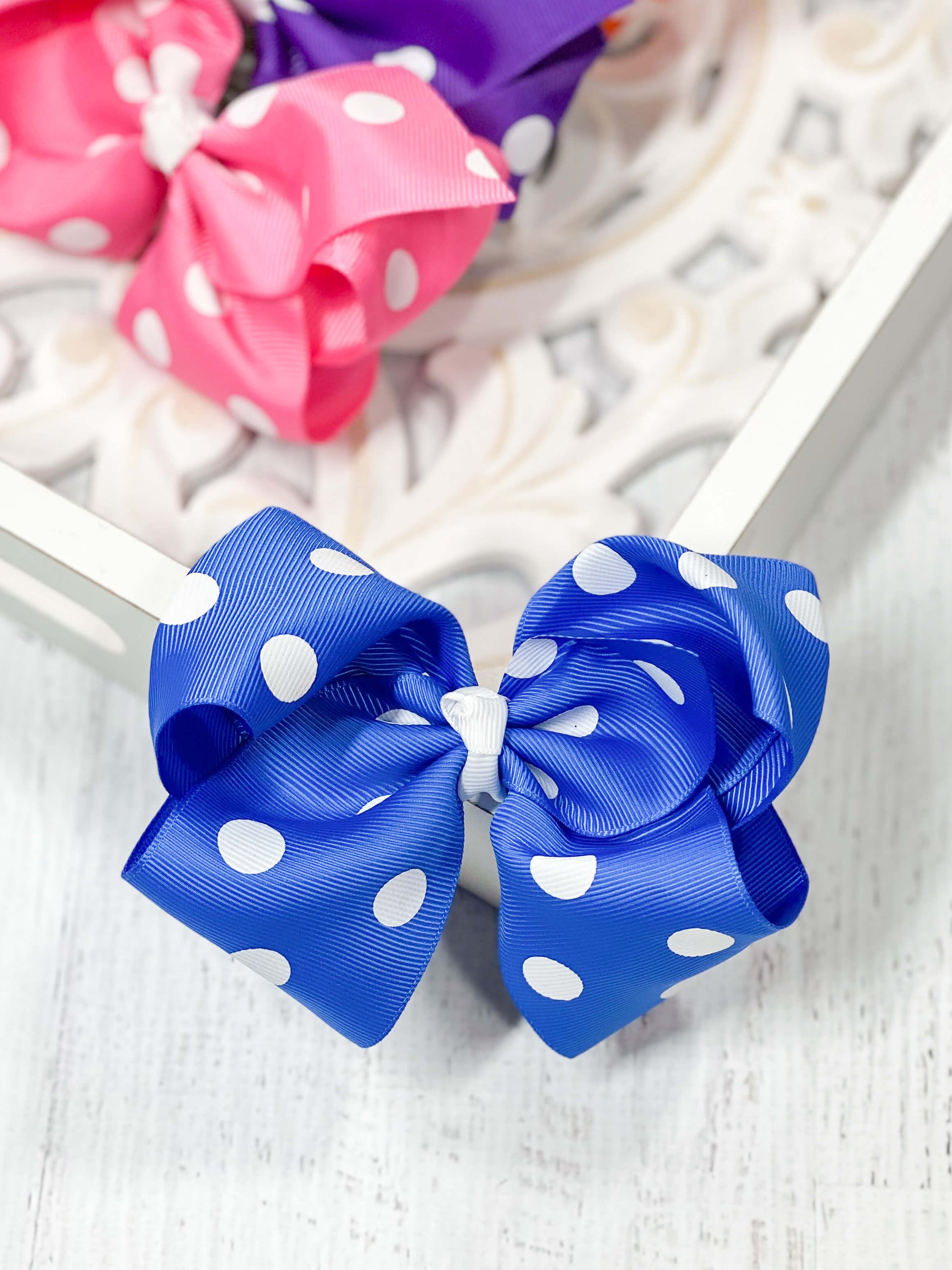 Polka Dot Hair Bow Royal Blue