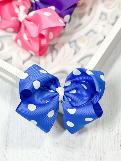 Polka Dot Hair Bow Royal Blue