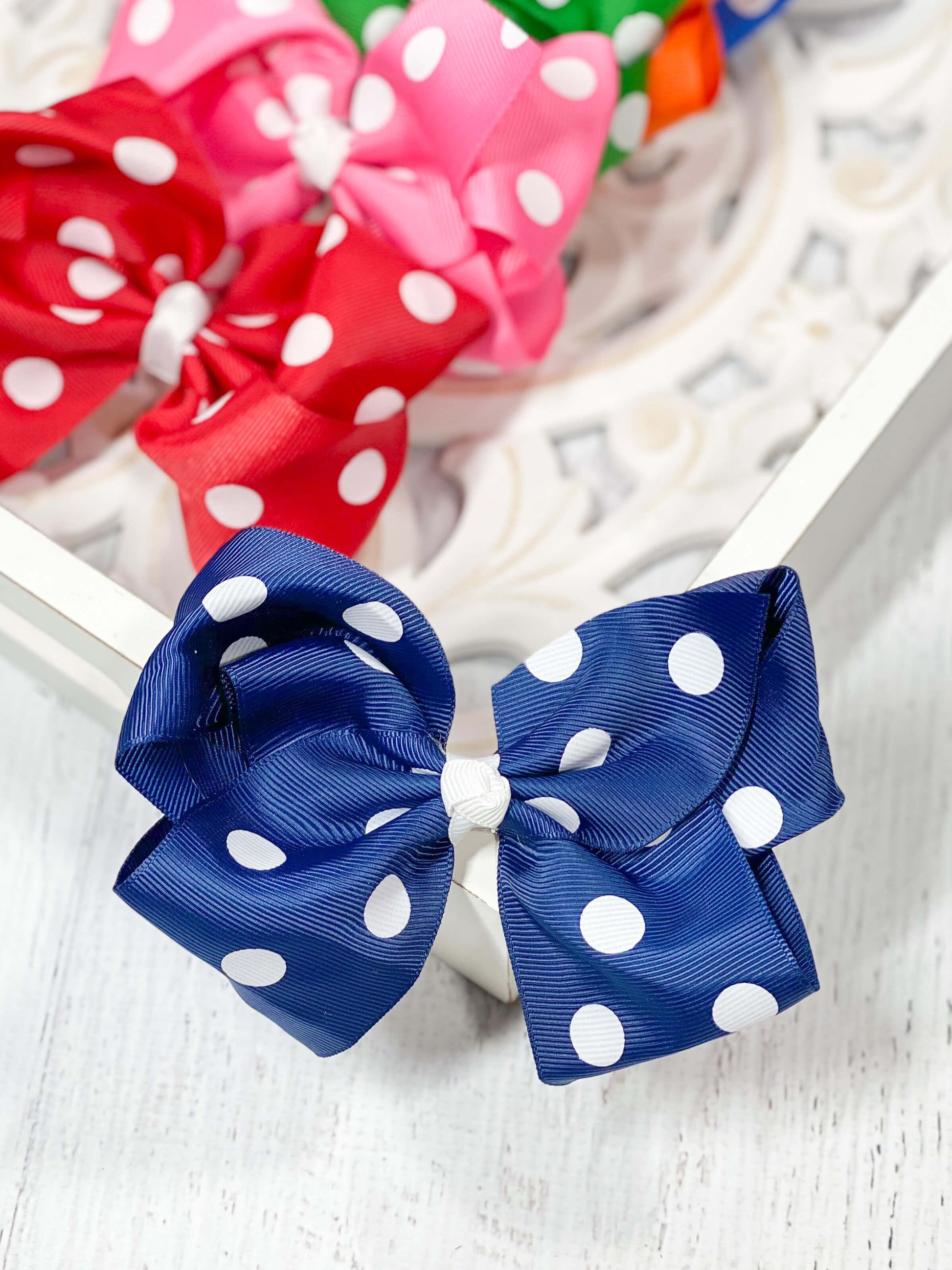 Polka Dot Hair Bow Navy Blue