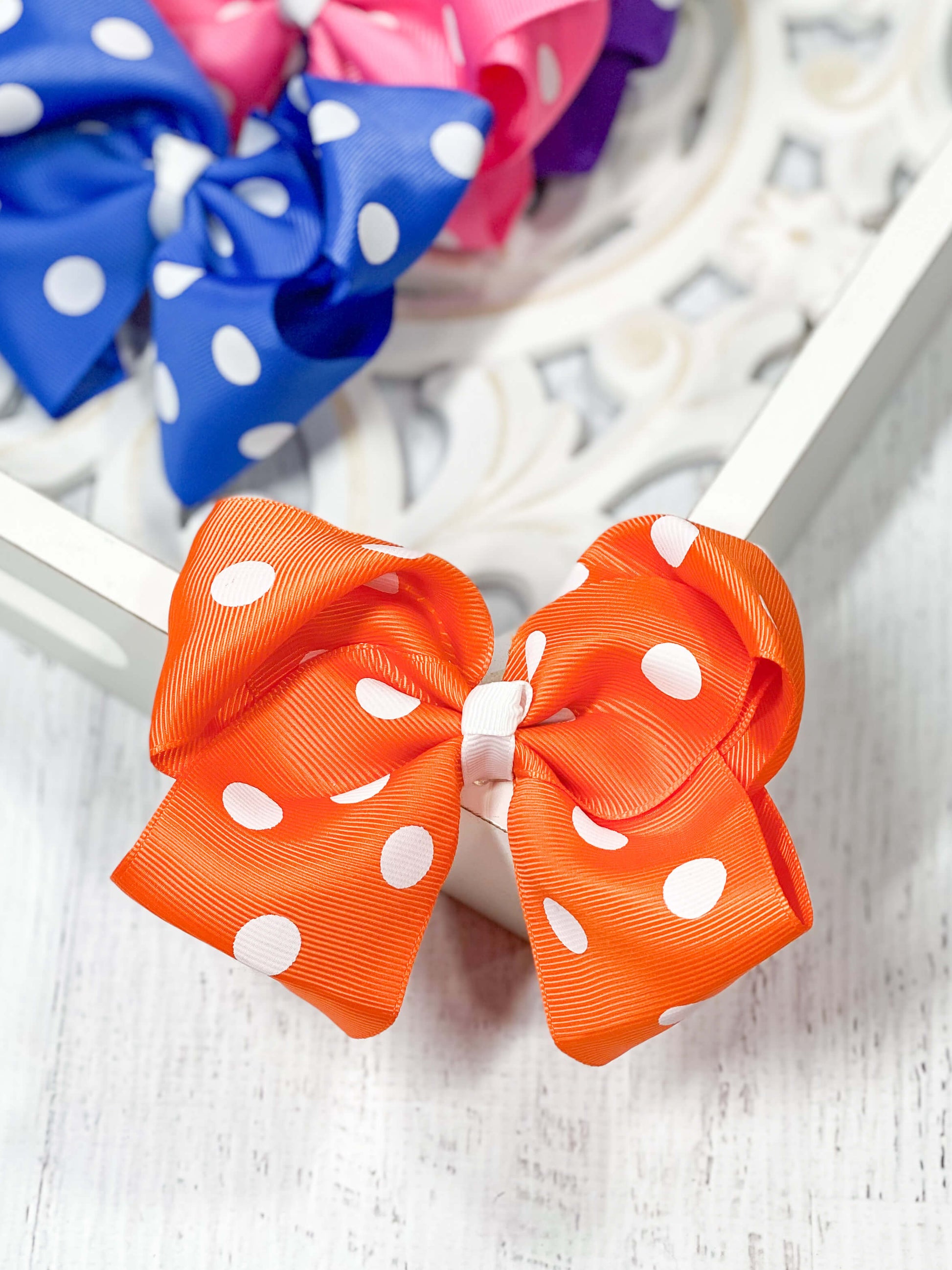 Polka Dot Hair Bow Orange