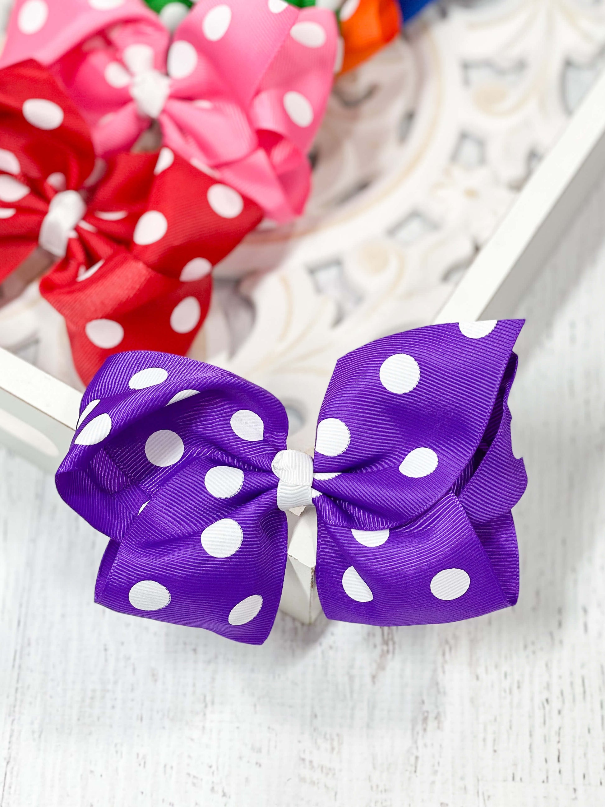 Polka Dot Hair Bow Purple