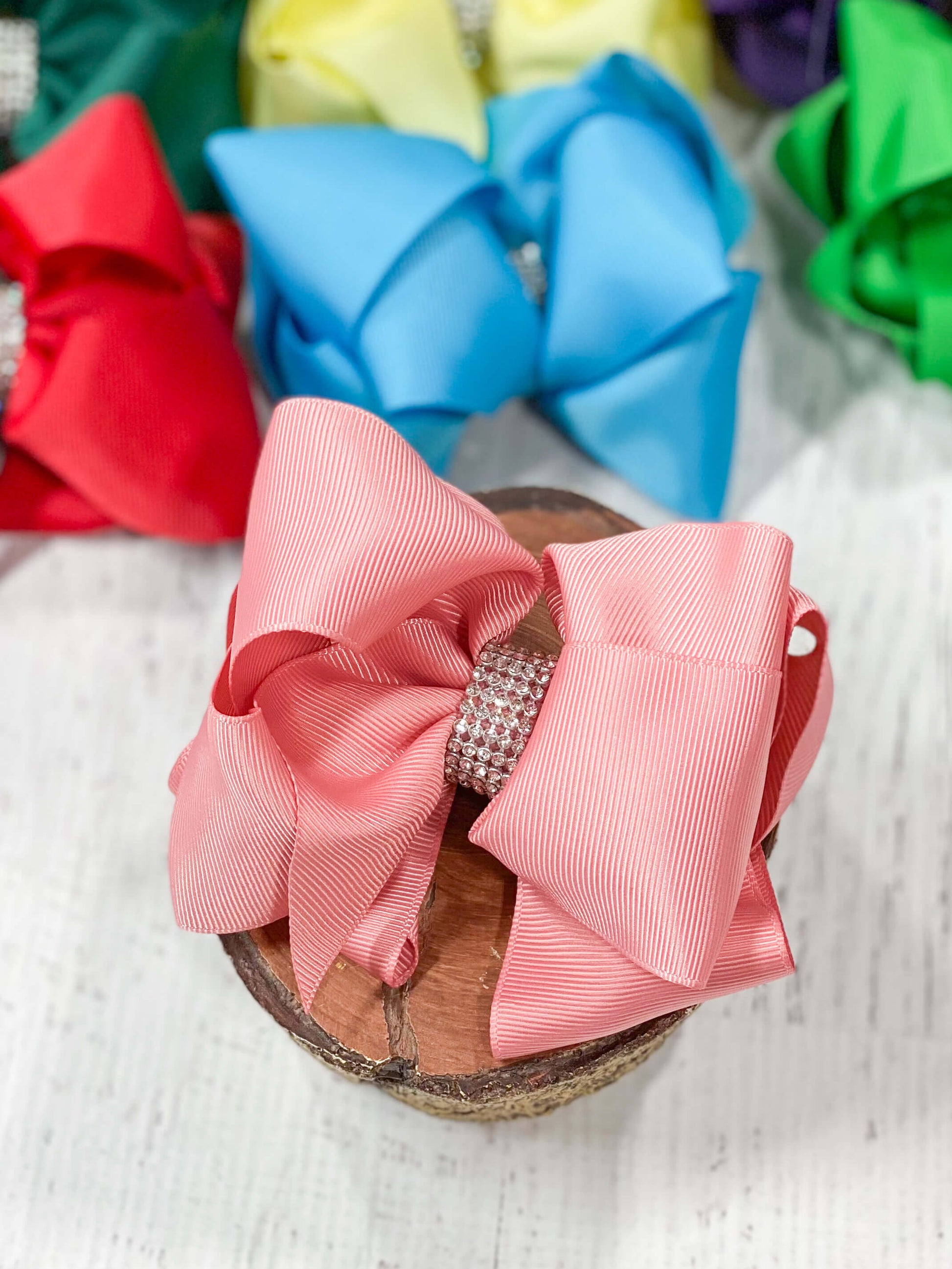 Dusty Rose Oversized Rhinestone Center Knot Hair Bow