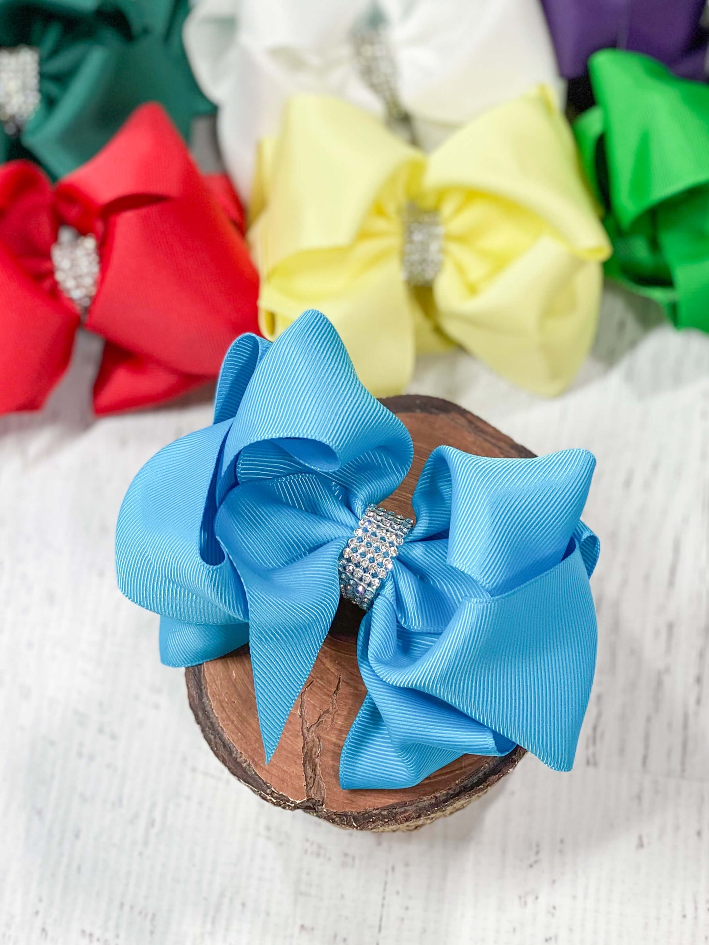 Turquoise Oversized Rhinestone Center Knot Hair Bow
