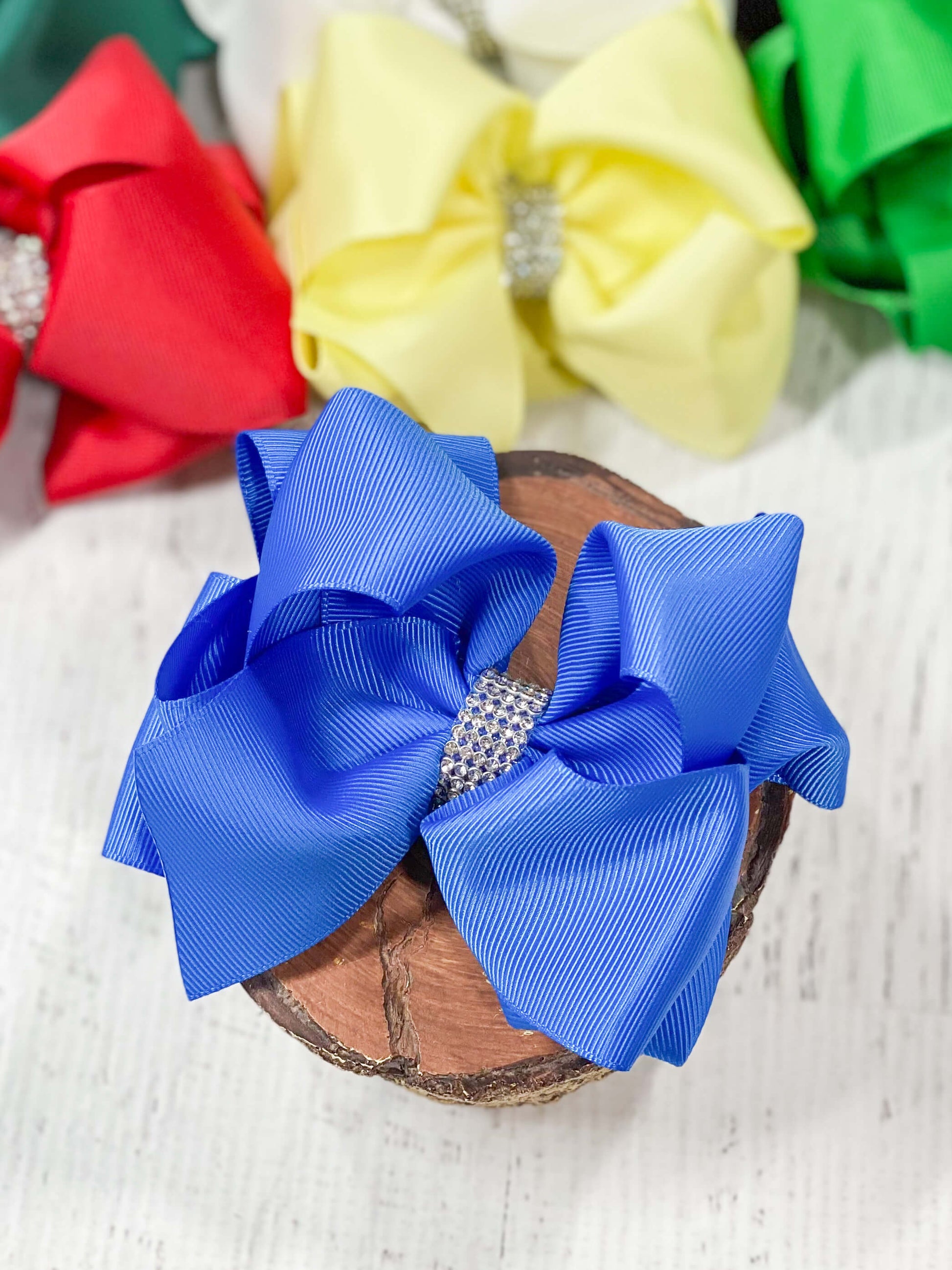 Royal Blue Oversized Rhinestone Center Knot Hair Bow