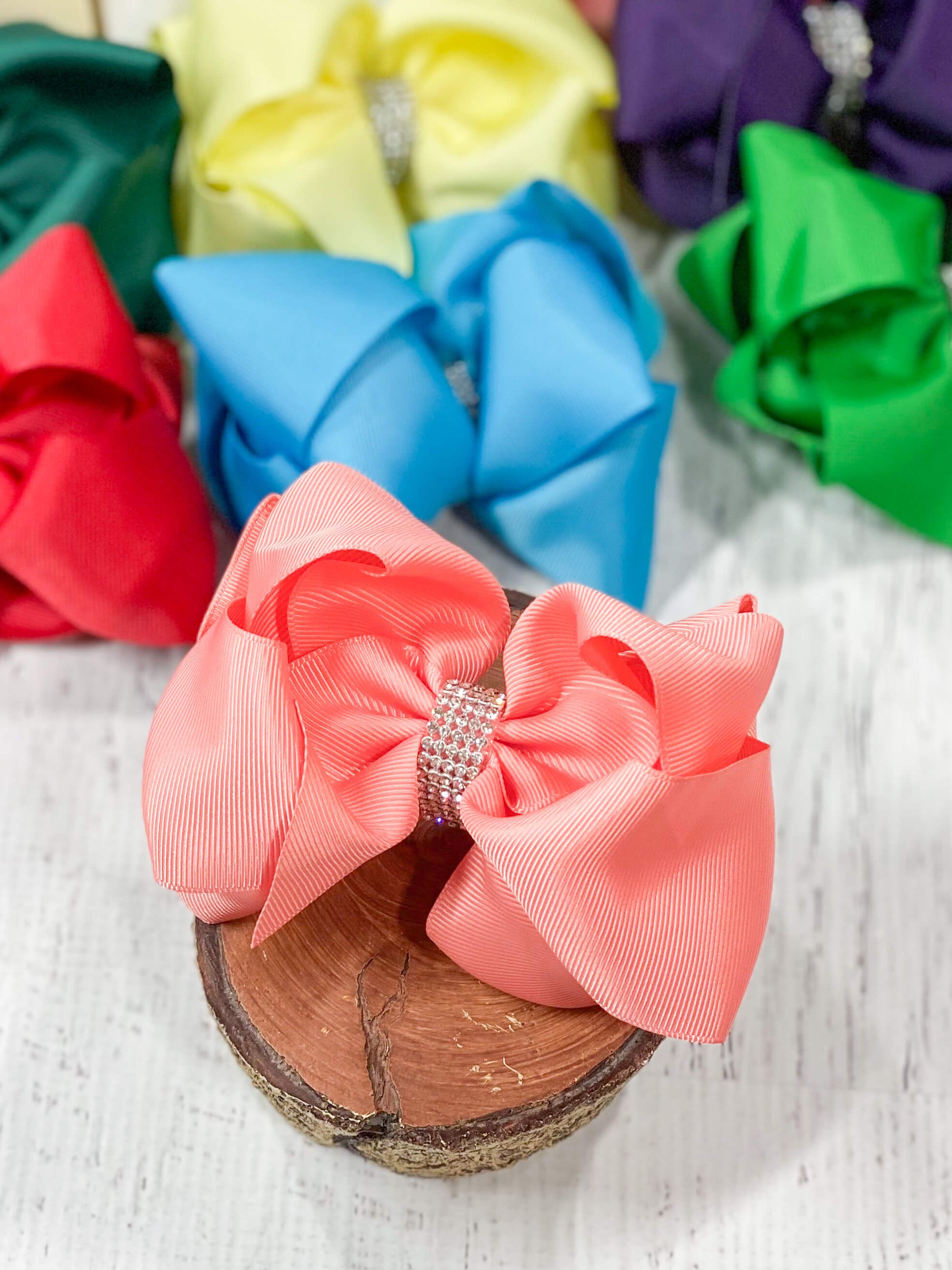 Coral Oversized Rhinestone Center Knot Hair Bow