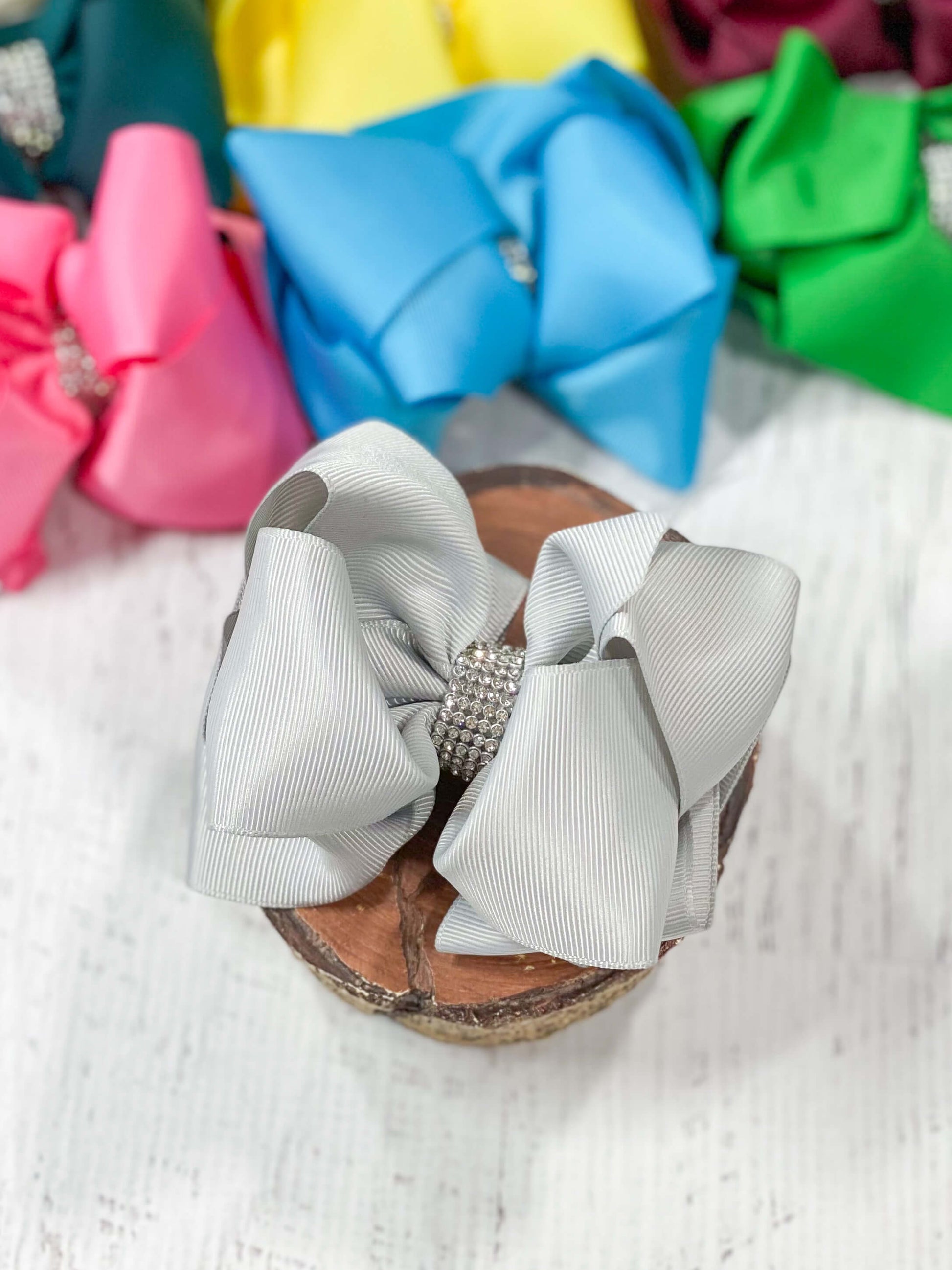 Silver Oversized Rhinestone Center Knot Hair Bow