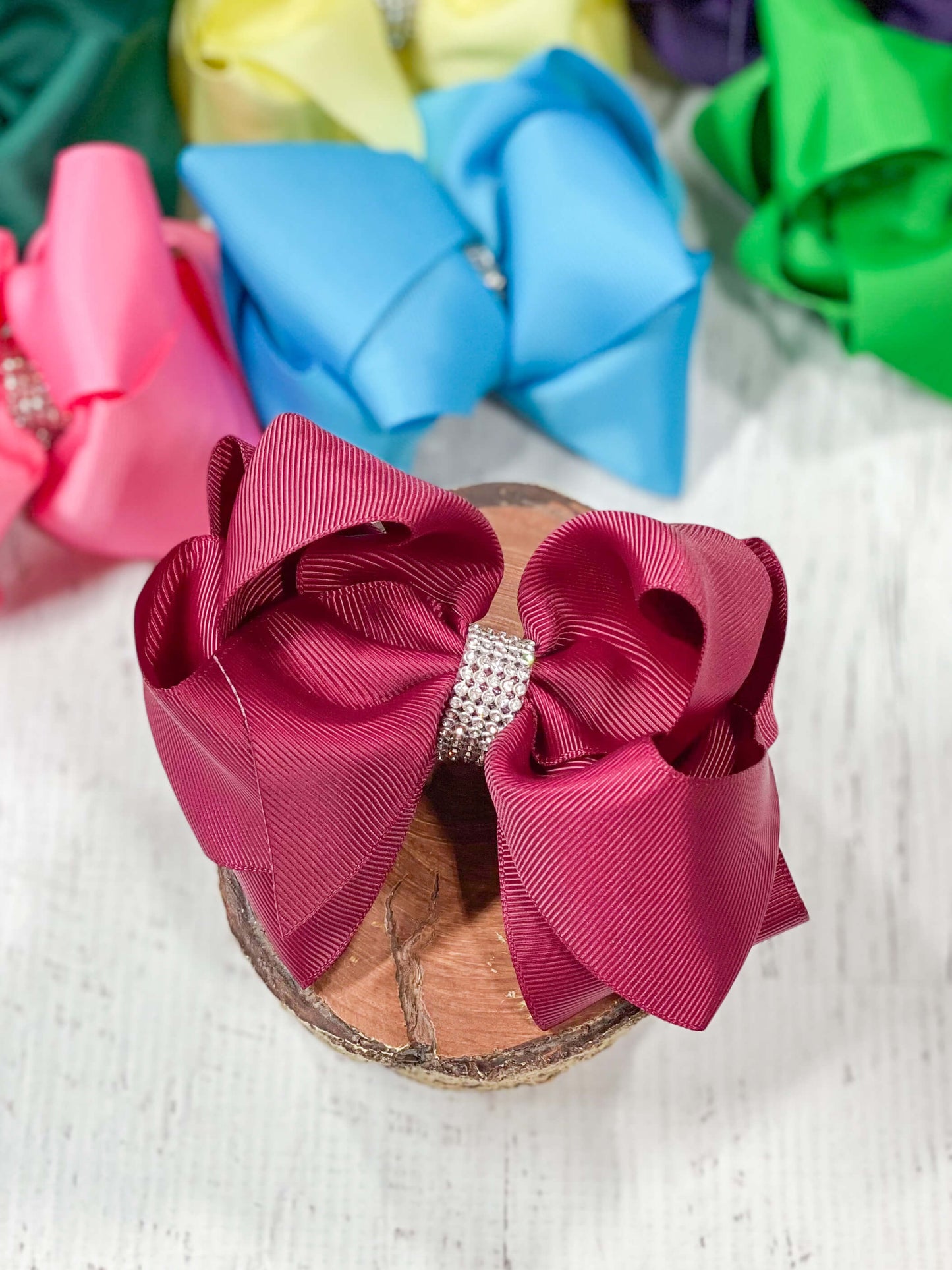 Maroon Oversized Rhinestone Center Knot Hair Bow