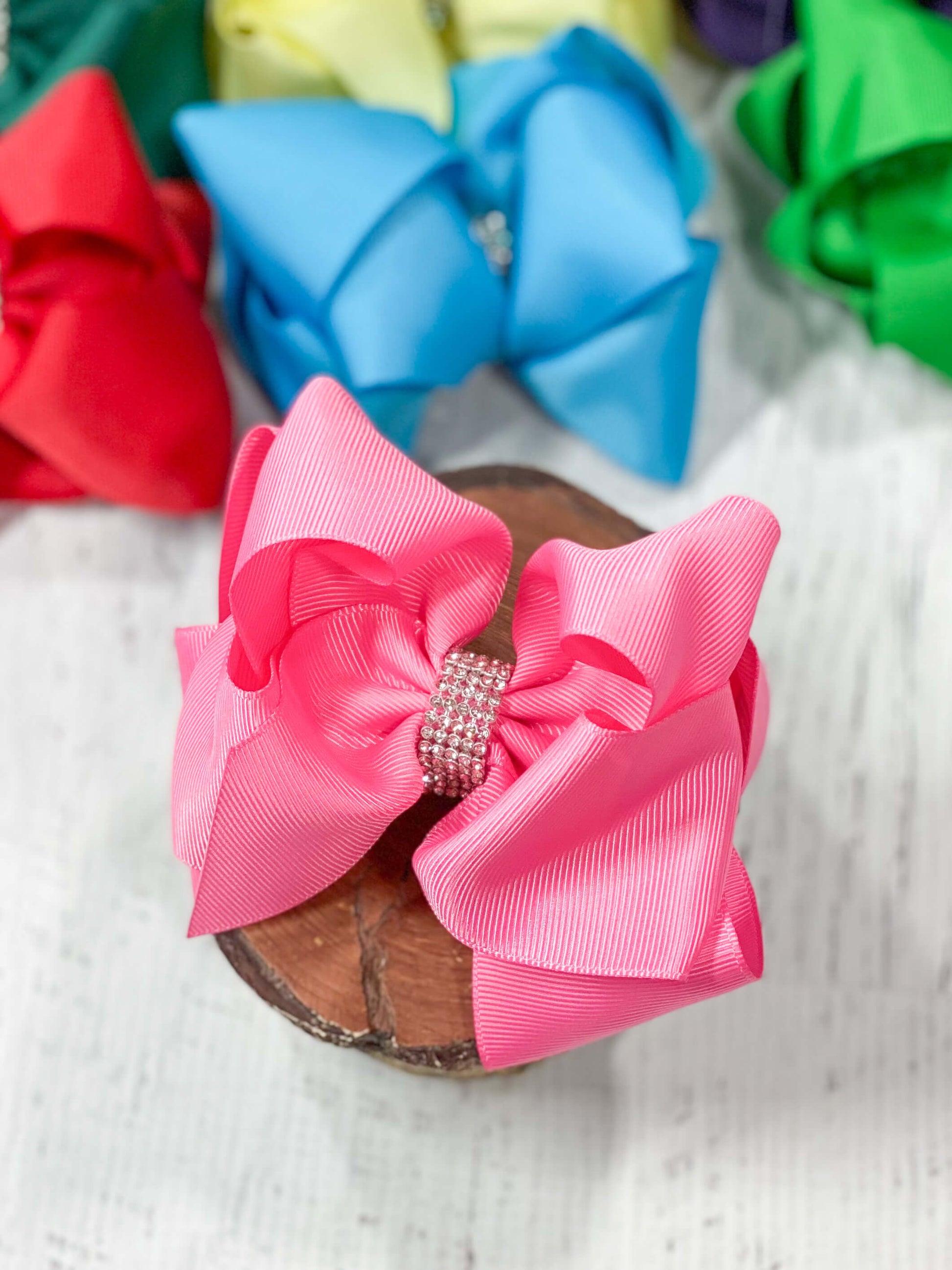 French Pink Oversized Rhinestone Center Knot Hair Bow