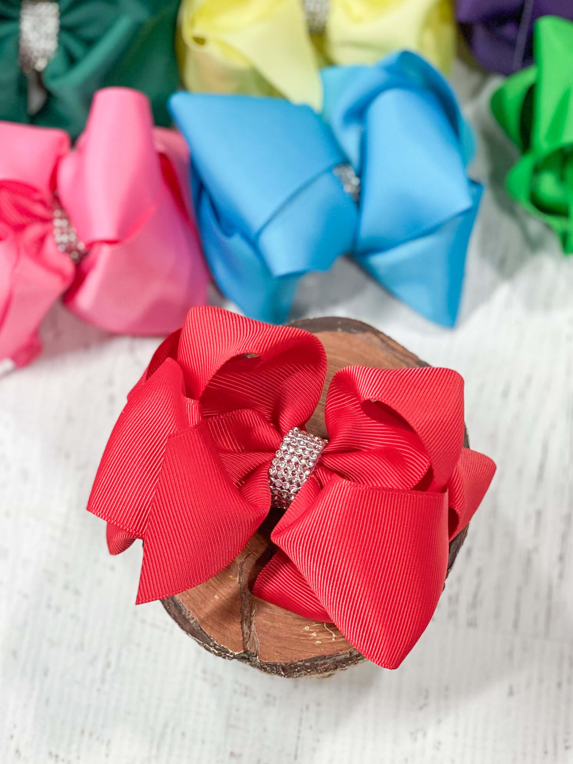 Red Oversized Rhinestone Center Knot Hair Bow