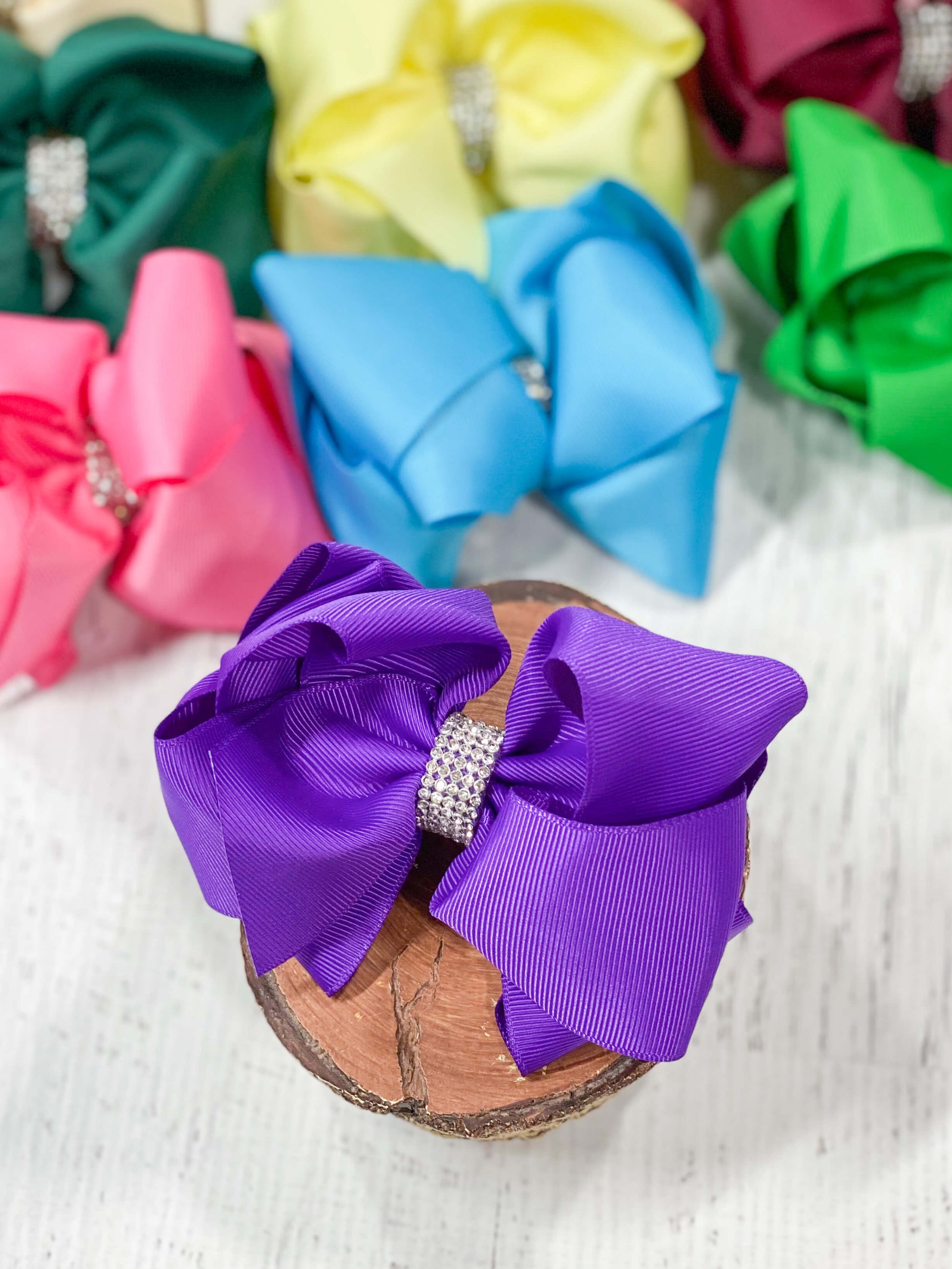 Purple Oversized Rhinestone Center Knot Hair Bow