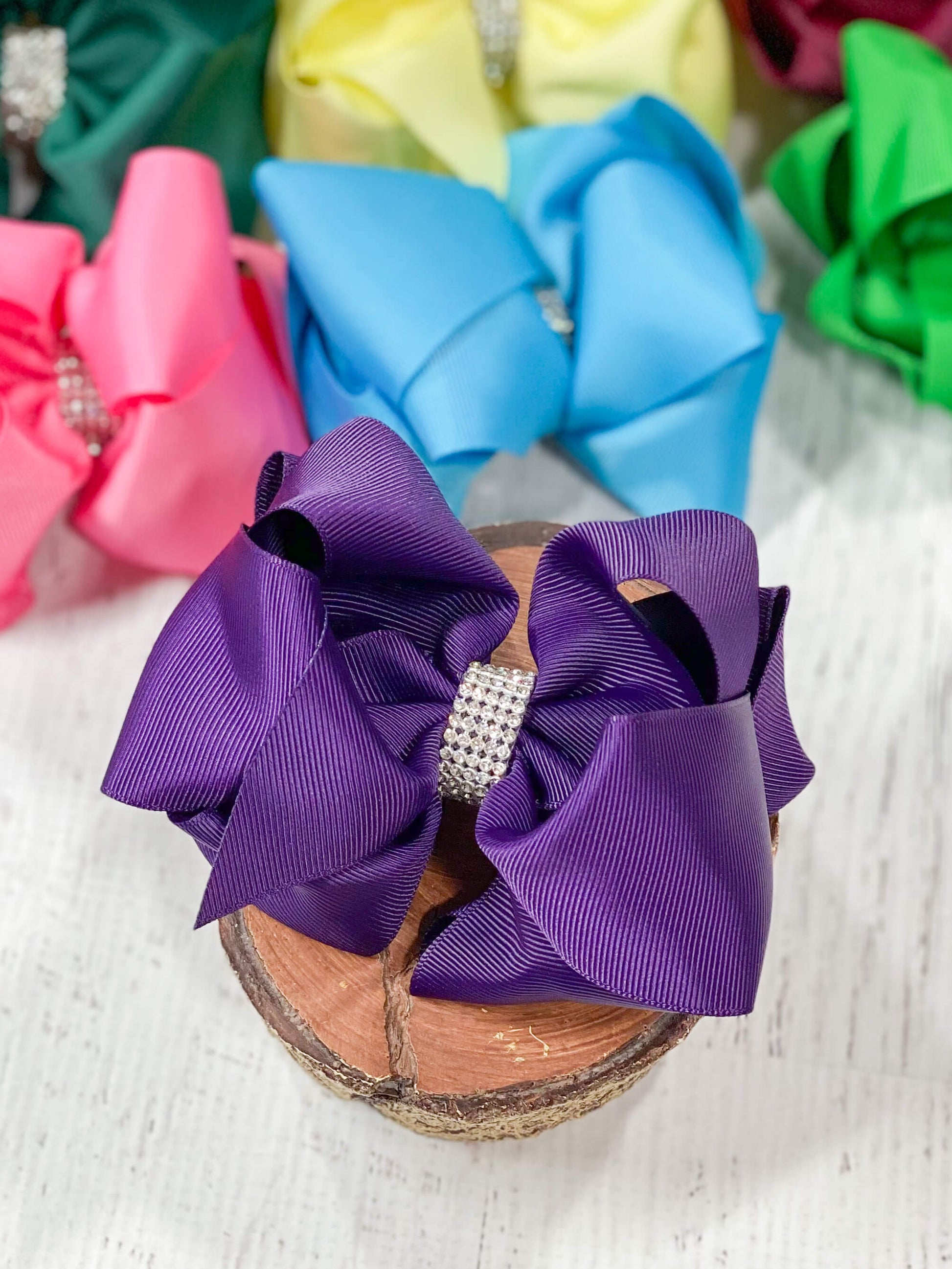 Eggplant Oversized Rhinestone Center Knot Hair Bow