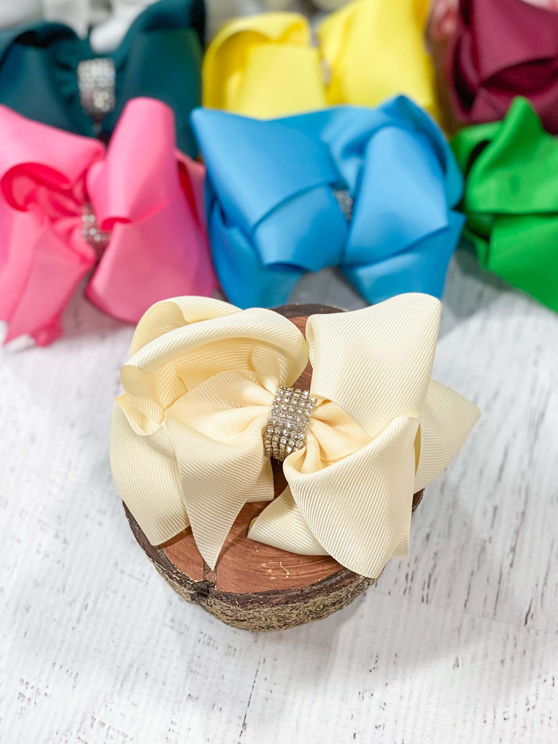 Ivory Oversized Rhinestone Center Knot Hair Bow