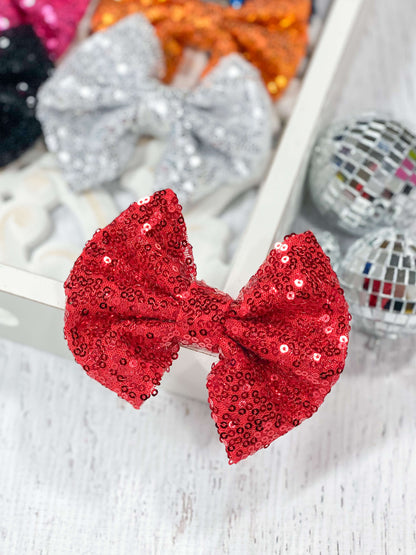 red sequin hair bow