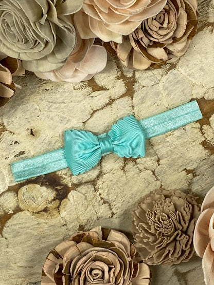 2.5 inch aqua bitty scalloped bow headband