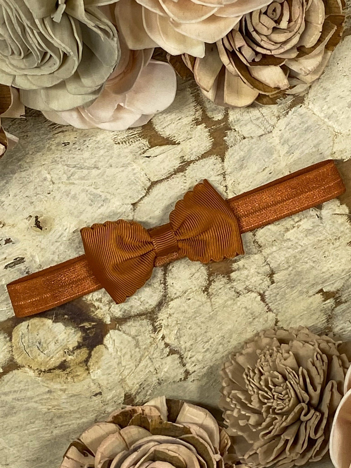 2.5 inch copper bitty scalloped bow headband