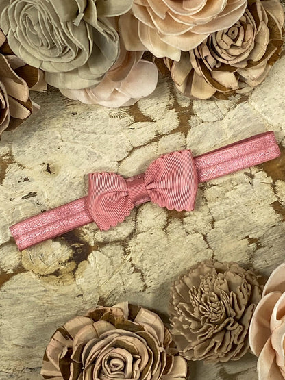 2.5 inch dusty rose bitty scalloped bow headband