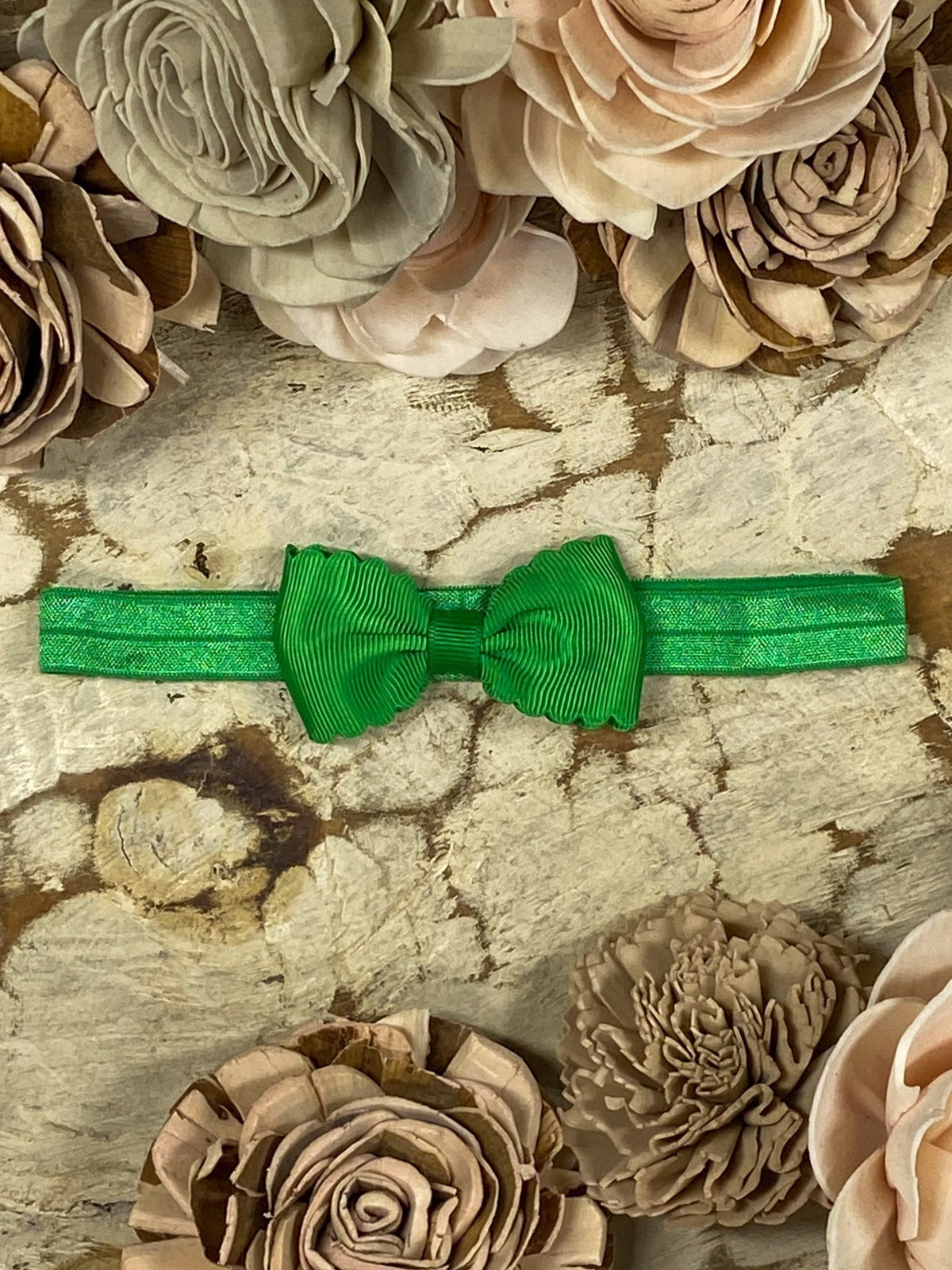 2.5 inch emerald bitty scalloped bow headband