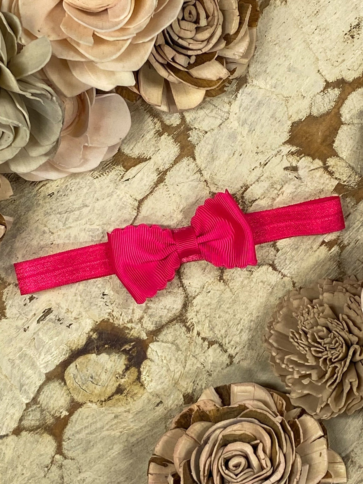 2.5 inch hot pink bitty scalloped bow headband