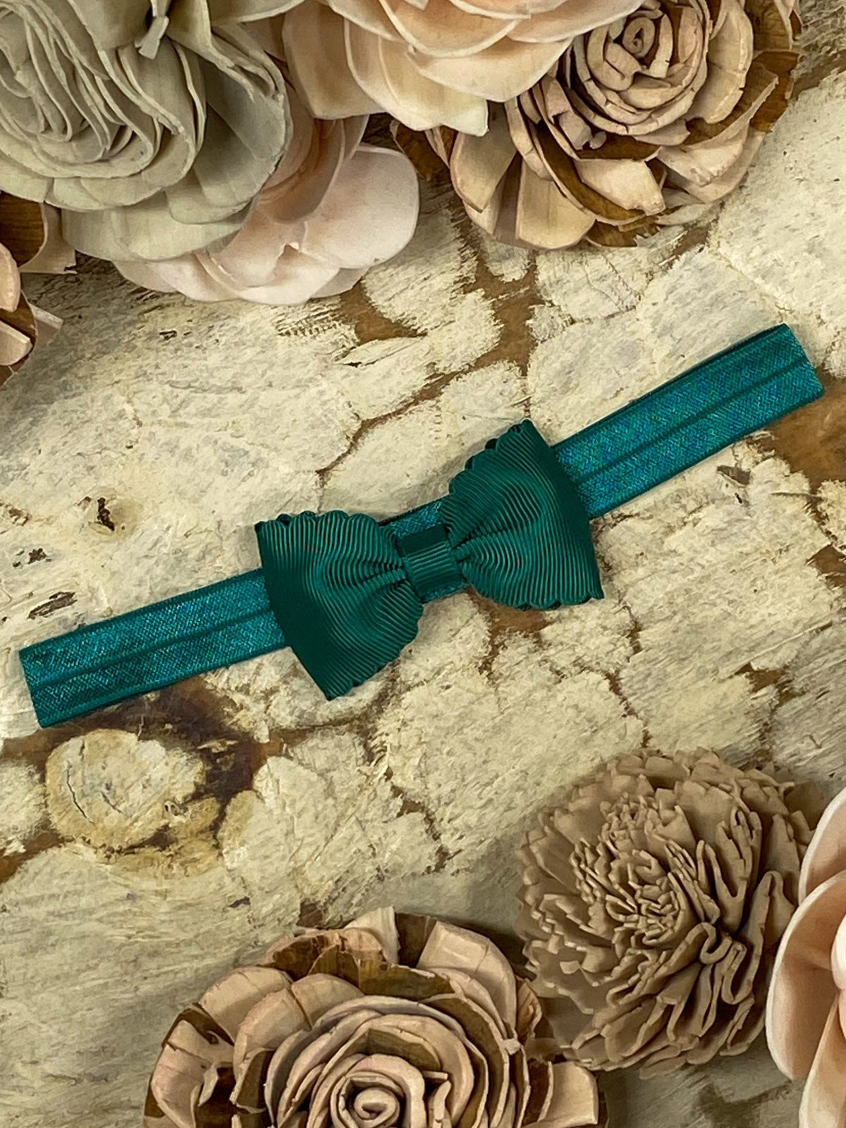 2.5 inch hunter green bitty scalloped bow headband