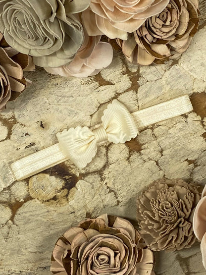 2.5 inch ivory bitty scalloped bow headband