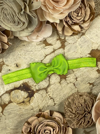 2.5 inch lime green bitty scalloped bow headband
