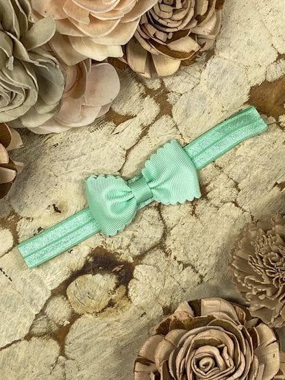 2.5 inch mint bitty scalloped bow headband