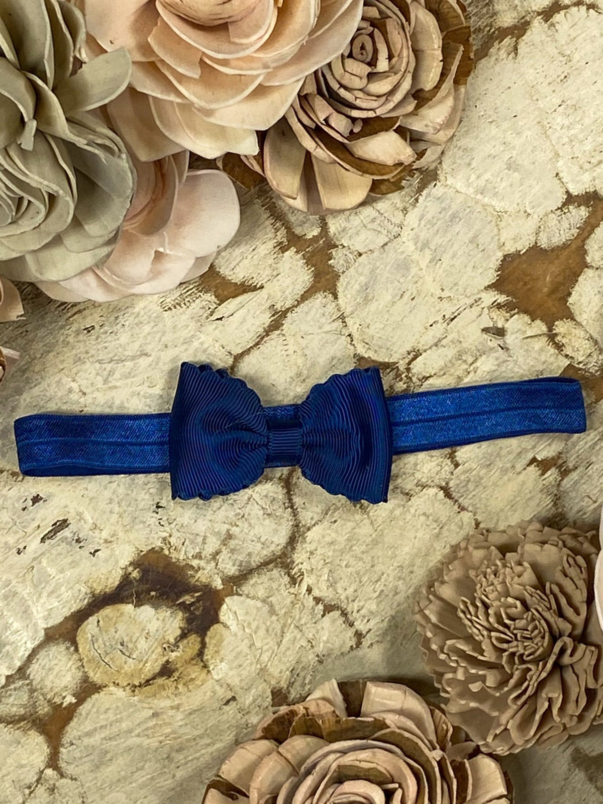 2.5 inch navy bitty scalloped bow headband