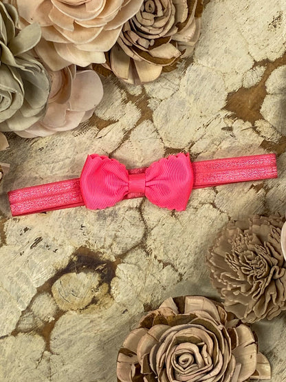 2.5 inch neon pink bitty scalloped bow headband