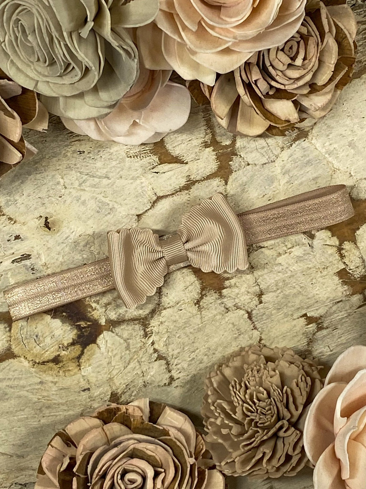 2.5 inch oatmeal bitty scalloped bow headband