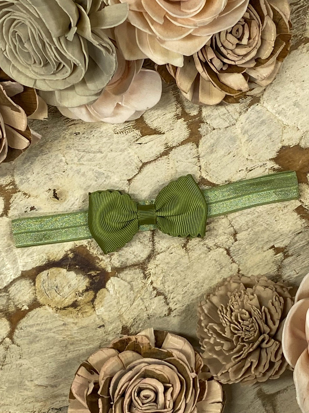 2.5 inch olive bitty scalloped bow headband