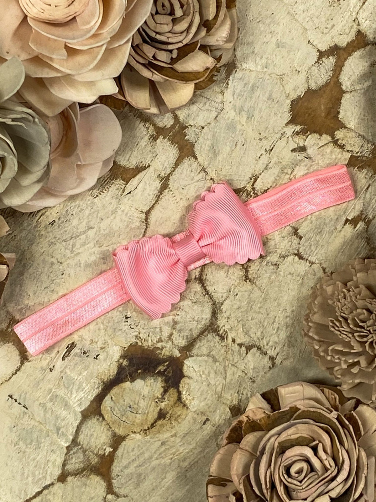 2.5 inch pink bitty scalloped bow headband