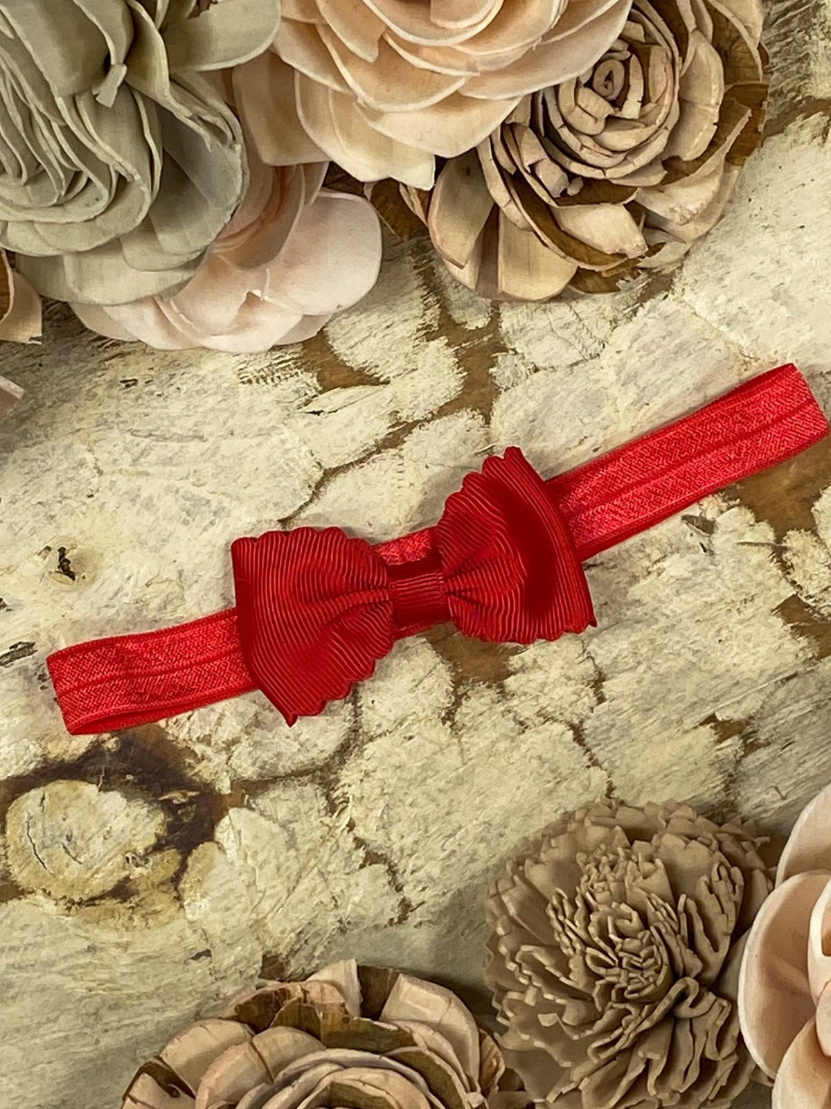 2.5 inch red bitty scalloped bow headband