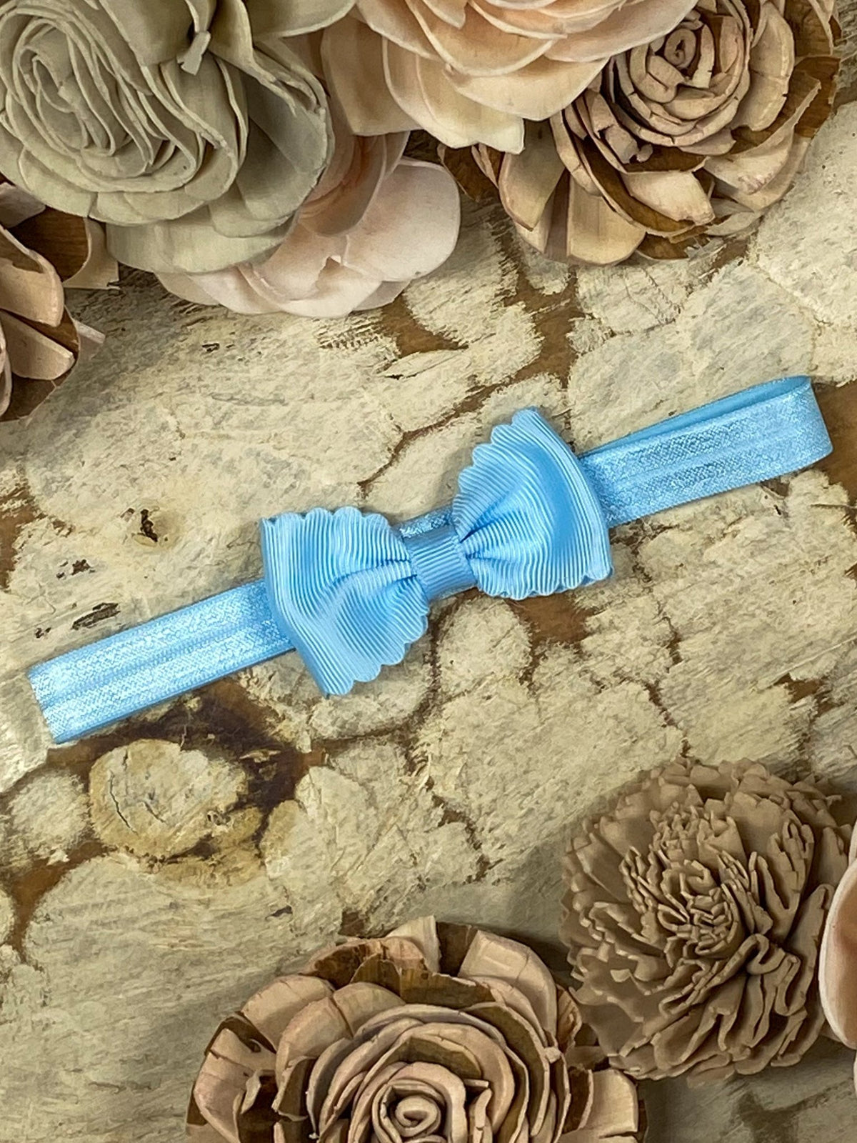 2.5 inch sky blue bitty scalloped bow headband