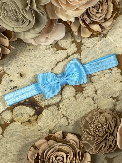 2.5 inch sky blue bitty scalloped bow headband
