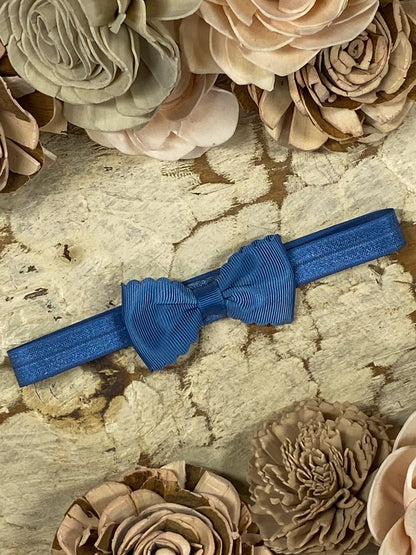 2.5 inch smoke blue bitty scalloped bow headband