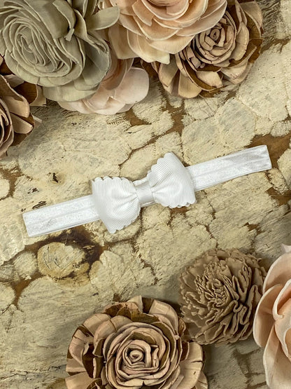 2.5 inch white bitty scalloped bow headband